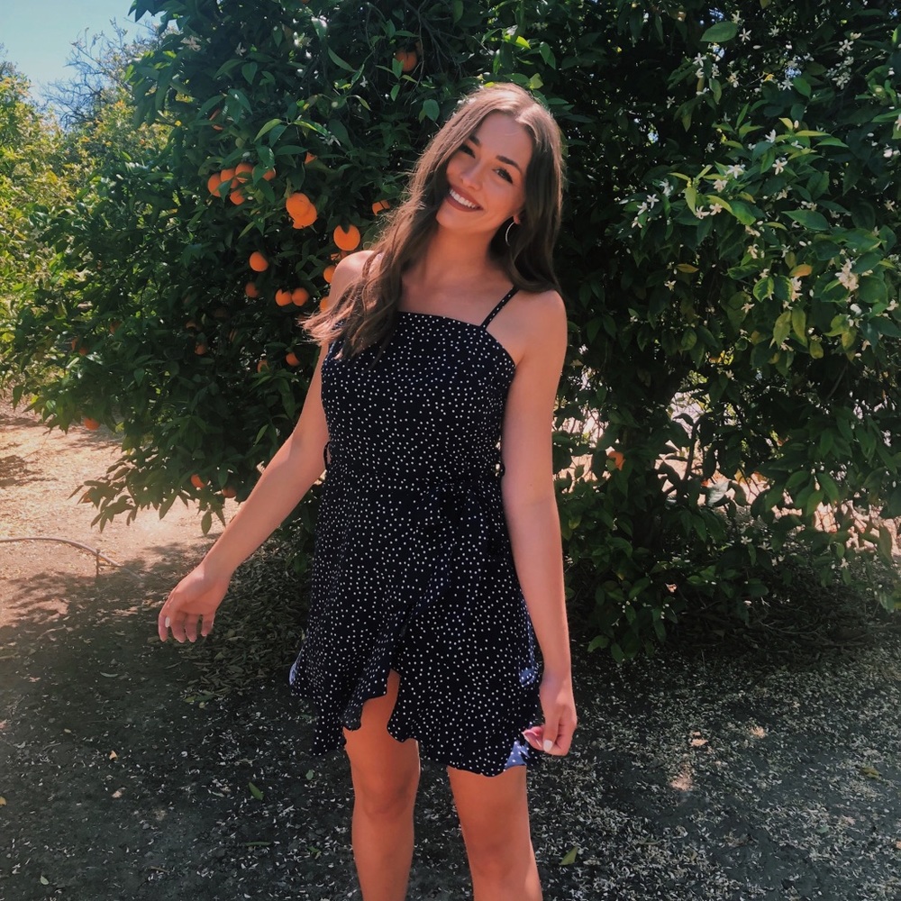 Navy Blue Polka Dot Wrap Dress